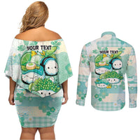 Personalized Japanese Kawaii Sushi Couples Matching Off Shoulder Short Dress and Long Sleeve Button Shirt Green Wagara Palaka This Is How I Roll LT9 - Polynesian Pride