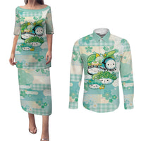 Personalized Japanese Kawaii Sushi Couples Matching Puletasi and Long Sleeve Button Shirt Green Wagara Palaka This Is How I Roll LT9 Green - Polynesian Pride