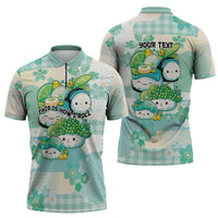 Personalized Japanese Kawaii Sushi Zipper Polo Shirt Green Wagara Palaka This Is How I Roll