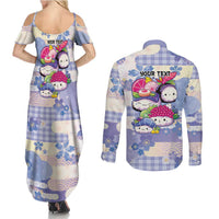 Personalized Japanese Kawaii Sushi Couples Matching Summer Maxi Dress and Long Sleeve Button Shirt Blue Wagara Palaka This Is How I Roll