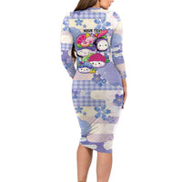 Personalized Japanese Kawaii Sushi Long Sleeve Bodycon Dress Blue Wagara Palaka This Is How I Roll LT9 - Polynesian Pride
