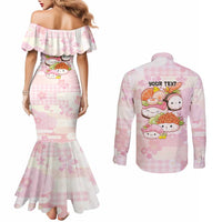 Personalized Japanese Kawaii Sushi Couples Matching Mermaid Dress and Long Sleeve Button Shirt Pink Wagara Palaka This Is How I Roll LT9 - Polynesian Pride