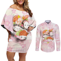 Personalized Japanese Kawaii Sushi Couples Matching Off Shoulder Short Dress and Long Sleeve Button Shirt Pink Wagara Palaka This Is How I Roll