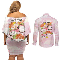 Personalized Japanese Kawaii Sushi Couples Matching Off Shoulder Short Dress and Long Sleeve Button Shirt Pink Wagara Palaka This Is How I Roll
