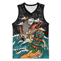 Personalized Japanese Koi Fish Ramen Basketball Jersey Tiki Surfing Wagara Hibiscus Pattern LT9 Unisex Black - Polynesian Pride