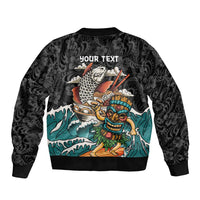 Personalized Japanese Koi Fish Ramen Bomber Jacket Tiki Surfing Wagara Hibiscus Pattern
