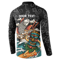 Personalized Japanese Koi Fish Ramen Button Sweatshirt Tiki Surfing Wagara Hibiscus Pattern
