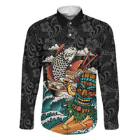Personalized Japanese Koi Fish Ramen Family Matching Summer Maxi Dress and Hawaiian Shirt Tiki Surfing Wagara Hibiscus Pattern