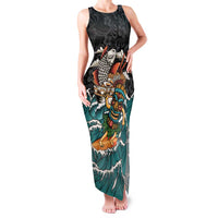 Personalized Japanese Koi Fish Ramen Family Matching Tank Maxi Dress and Hawaiian Shirt Tiki Surfing Wagara Hibiscus Pattern
