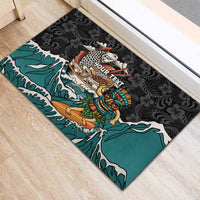 Personalized Japanese Koi Fish Ramen Rubber Doormat Tiki Surfing Wagara Hibiscus Pattern