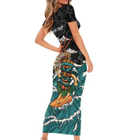 Personalized Japanese Koi Fish Ramen Short Sleeve Bodycon Dress Tiki Surfing Wagara Hibiscus Pattern LT9 - Polynesian Pride