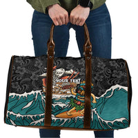 Personalized Japanese Koi Fish Ramen Travel Bag Tiki Surfing Wagara Hibiscus Pattern
