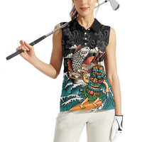 Personalized Japanese Koi Fish Ramen Women Sleeveless Polo Shirt Tiki Surfing Wagara Hibiscus Pattern