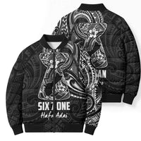 Black Guam Latte Stone Tribal Tattoo Bomber Puffer Jacket Hafa Adai Six 7 One - Polynesian Pride