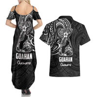 Black Guam Latte Stone Tribal Tattoo Couples Matching Summer Maxi Dress and Hawaiian Shirt Hafa Adai Six 7 One
