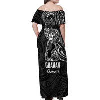 Black Guam Latte Stone Tribal Tattoo Family Matching Off Shoulder Maxi Dress and Hawaiian Shirt Hafa Adai Six 7 One