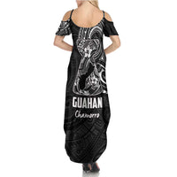 Black Guam Latte Stone Tribal Tattoo Family Matching Summer Maxi Dress and Hawaiian Shirt Hafa Adai Six 7 One
