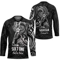 Black Guam Latte Stone Tribal Tattoo Hockey Jersey Hafa Adai Six 7 One LT9 - Polynesian Pride