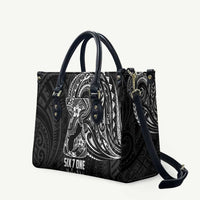 Black Guam Latte Stone Tribal Tattoo Leather Bag Hafa Adai Six 7 One LT9 Black - Polynesian Pride