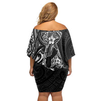 Black Guam Latte Stone Tribal Tattoo Off Shoulder Short Dress Hafa Adai Six 7 One