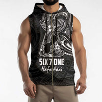 Black Guam Latte Stone Tribal Tattoo Sleeveless Zip Hoodie Hafa Adai Six 7 One - Polynesian Pride
