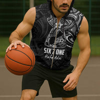 Black Guam Latte Stone Tribal Tattoo Sleeveless Zip Hoodie Hafa Adai Six 7 One - Polynesian Pride