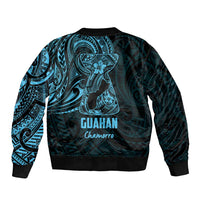 Blue Guam Latte Stone Tribal Tattoo Bomber Jacket Hafa Adai Six 7 One
