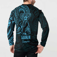 Blue Guam Latte Stone Tribal Tattoo Button Sweatshirt Hafa Adai Six 7 One
