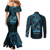 Blue Guam Latte Stone Tribal Tattoo Couples Matching Mermaid Dress and Long Sleeve Button Shirt Hafa Adai Six 7 One