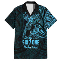 Blue Guam Latte Stone Tribal Tattoo Family Matching Long Sleeve Bodycon Dress and Hawaiian Shirt Hafa Adai Six 7 One