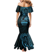 Blue Guam Latte Stone Tribal Tattoo Family Matching Mermaid Dress and Hawaiian Shirt Hafa Adai Six 7 One