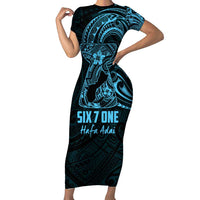 Blue Guam Latte Stone Tribal Tattoo Family Matching Short Sleeve Bodycon Dress and Hawaiian Shirt Hafa Adai Six 7 One