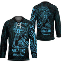 Blue Guam Latte Stone Tribal Tattoo Hockey Jersey Hafa Adai Six 7 One LT9 - Polynesian Pride