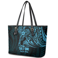 Blue Guam Latte Stone Tribal Tattoo Leather Tote Bag Hafa Adai Six 7 One