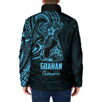 Blue Guam Latte Stone Tribal Tattoo Padded Jacket Hafa Adai Six 7 One - Polynesian Pride