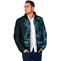 Blue Guam Latte Stone Tribal Tattoo Padded Jacket Hafa Adai Six 7 One - Polynesian Pride