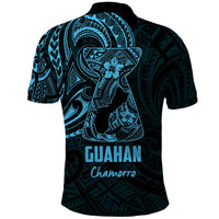 Blue Guam Latte Stone Tribal Tattoo Polo Shirt Hafa Adai Six 7 One