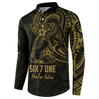 Gold Guam Latte Stone Tribal Tattoo Button Sweatshirt Hafa Adai Six 7 One