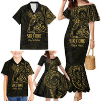 Gold Guam Latte Stone Tribal Tattoo Family Matching Mermaid Dress and Hawaiian Shirt Hafa Adai Six 7 One