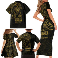 Gold Guam Latte Stone Tribal Tattoo Family Matching Short Sleeve Bodycon Dress and Hawaiian Shirt Hafa Adai Six 7 One
