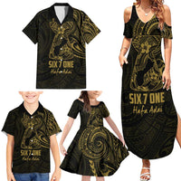 Gold Guam Latte Stone Tribal Tattoo Family Matching Summer Maxi Dress and Hawaiian Shirt Hafa Adai Six 7 One