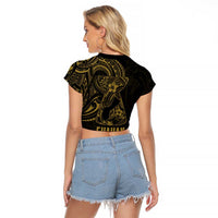 Gold Guam Latte Stone Tribal Tattoo Raglan Cropped T Shirt Hafa Adai Six 7 One