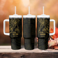 Gold Guam Latte Stone Tribal Tattoo Tumbler With Handle Hafa Adai Six 7 One