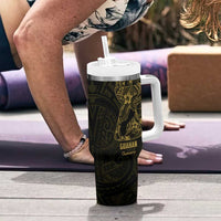 Gold Guam Latte Stone Tribal Tattoo Tumbler With Handle Hafa Adai Six 7 One
