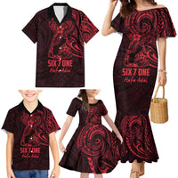 Oxblood Guam Latte Stone Tribal Tattoo Family Matching Mermaid Dress and Hawaiian Shirt Hafa Adai Six 7 One
