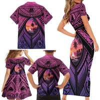 Guam Chamorro Artsy Family Matching Short Sleeve Bodycon Dress and Hawaiian Shirt Guahan Sunset Beach