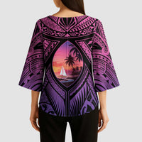Guam Chamorro Artsy Kimono Sleeve Blouse Guahan Sunset Beach LT9 - Polynesian Pride