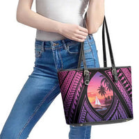 Guam Chamorro Artsy Leather Tote Bag Guahan Sunset Beach