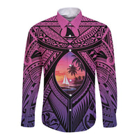 Guam Chamorro Artsy Long Sleeve Button Shirt Guahan Sunset Beach