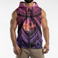 Guam Chamorro Artsy Sleeveless Zip Hoodie Guahan Sunset Beach LT9 - Polynesian Pride